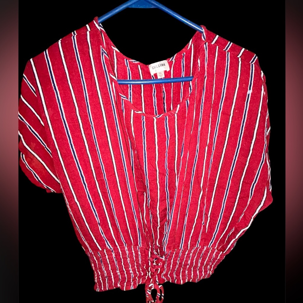 Dizzire Red white & blue Striped Lace-Up Crop Top - Size XL